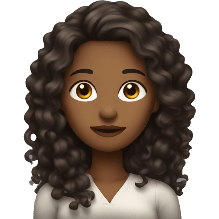 pretty brown woman with long dark brown curly viking hair emoji