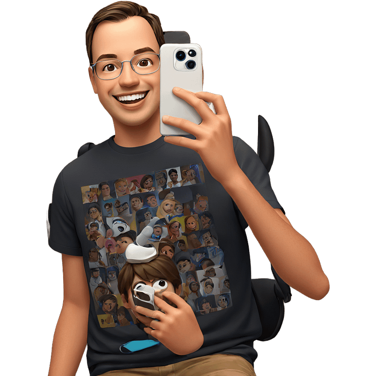 smiling boy taking selfie emoji