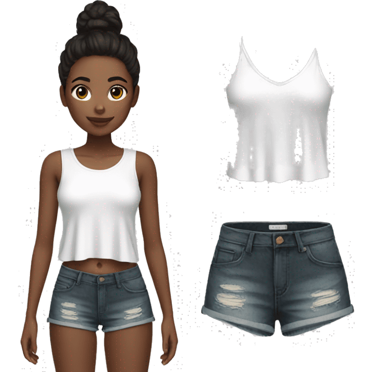 Girl wearing shorts white top and sweeter top black colour  emoji