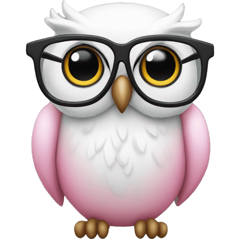 White and pink owl with black glasses emoji