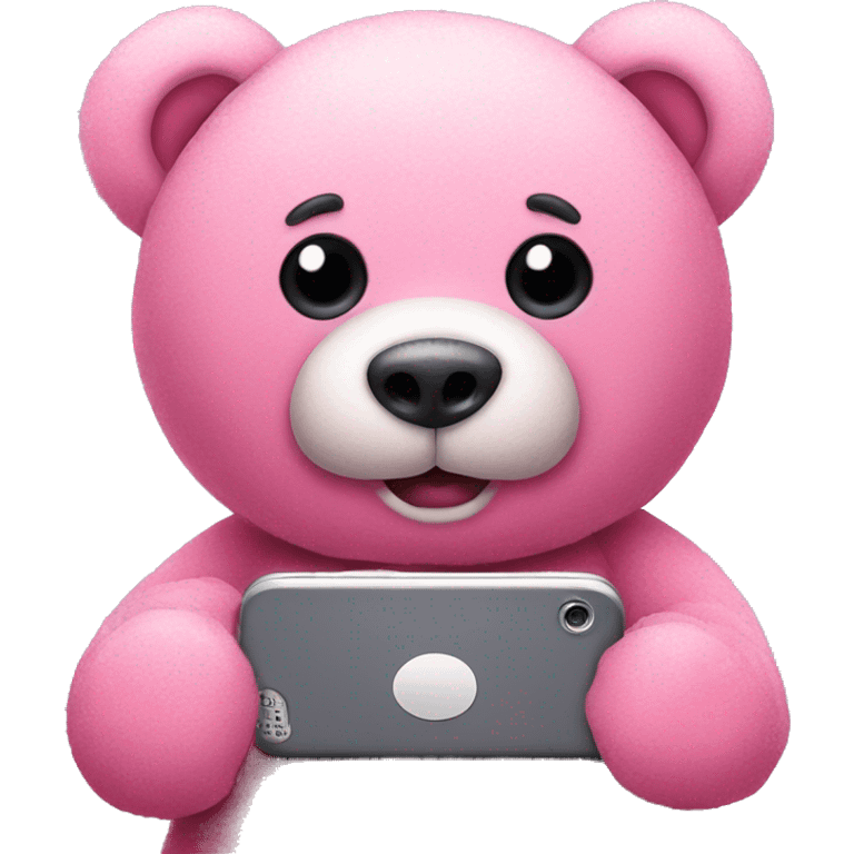 Pink Teddy bear looking at phone  emoji