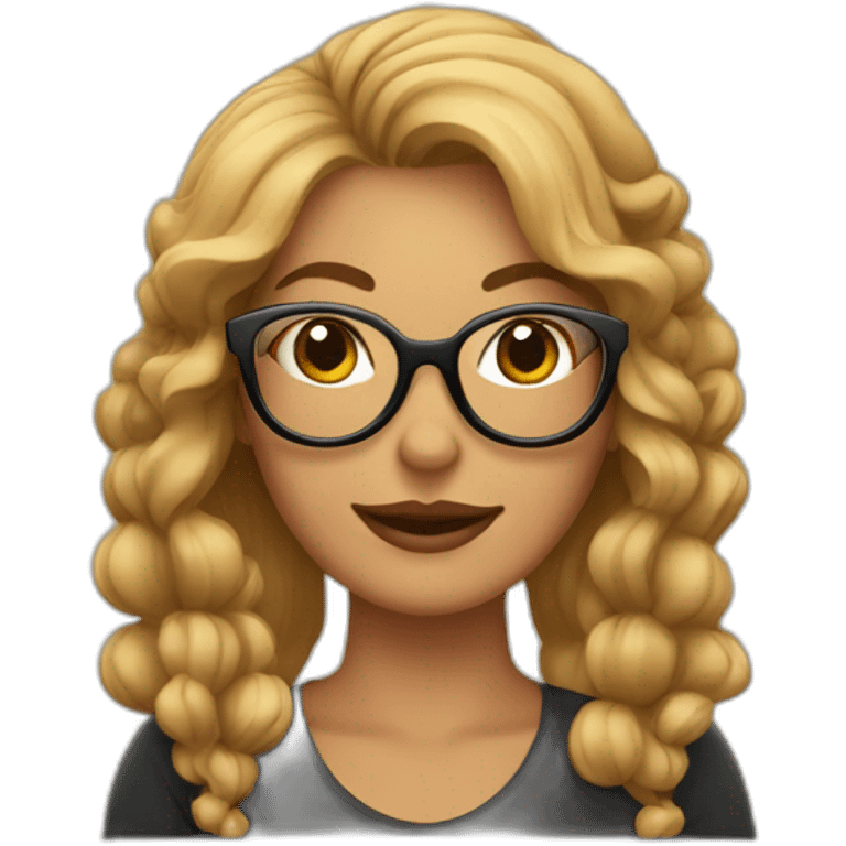 Mujer con rulos pelo largo castaño con gafas emoji