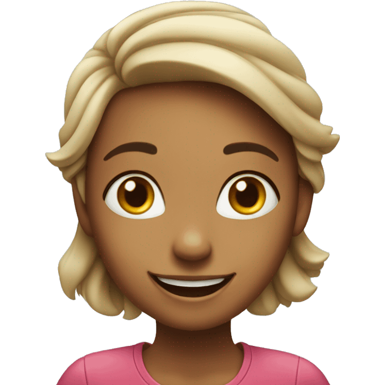 Apple Girl with cartoon hands and smiles at the camera.  emoji