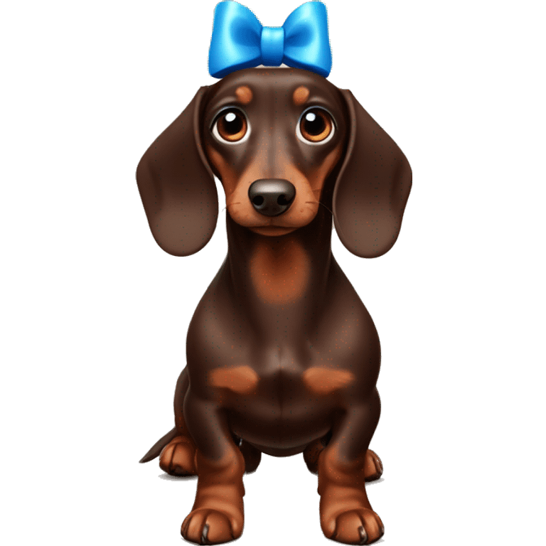 chocolate-colored dachshund with a blue bow on his head emoji