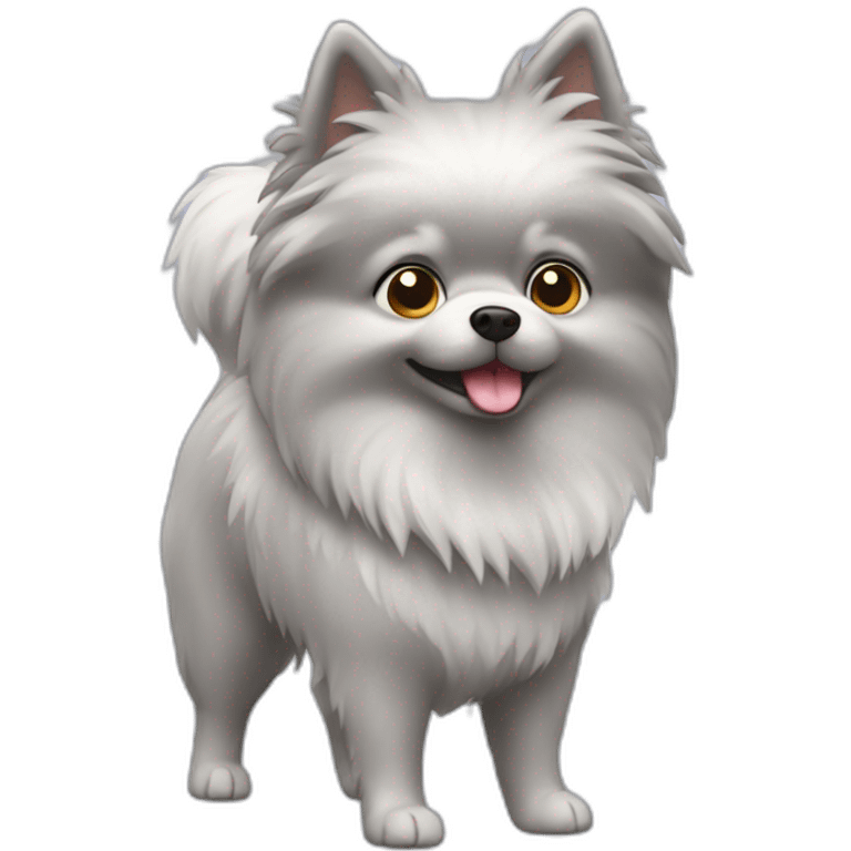 Gray small spitz walking in overall emoji