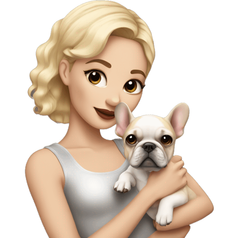 light-skinned and fair-haired dancer with a French bulldog puppy emoji