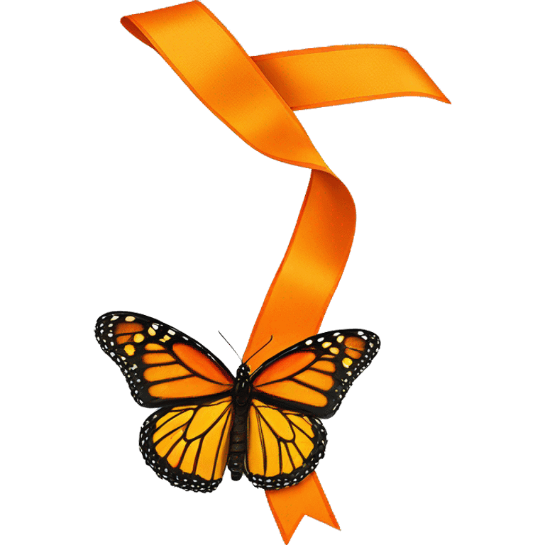 Orange ribbon with a monarch butterfly on it  emoji