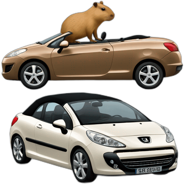 capybara with a beret driving a peugeot 207 coupé cabriolet emoji