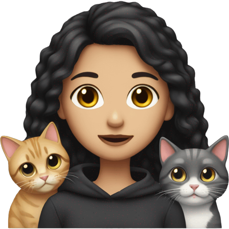 dark haired girl and 5 cats emoji