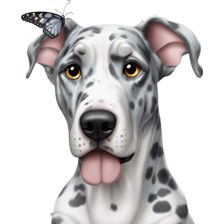 Blue Merle Great Dane and butterfly emoji