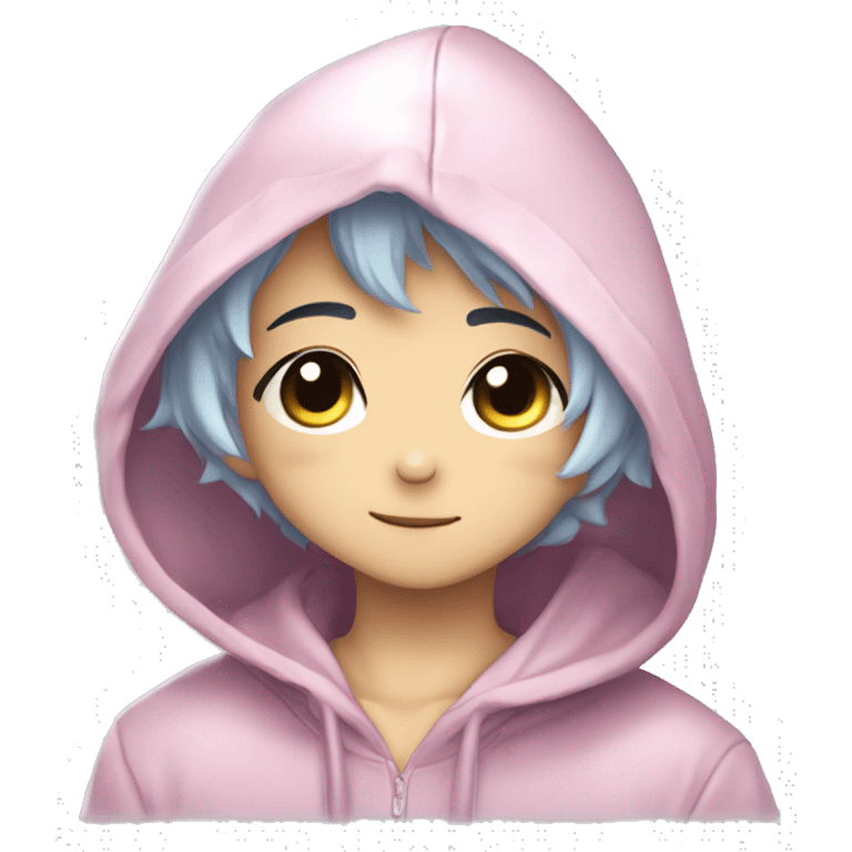 Cute Kawaii Beautiful Gorgeous Sparkly Shiny Blushing Anime Style Catboy With Pretty Hair And Hoodie emoji