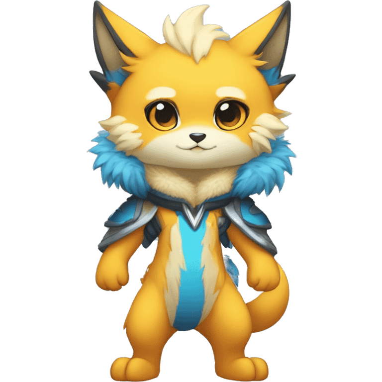 Anthro-Edgy-Cool-Blue-Yellow-Beige-Orange-Contrast-Colors-Fantasy-Fur-Sona-Chibi-Shiny-Fakémon-Hybrid full body emoji