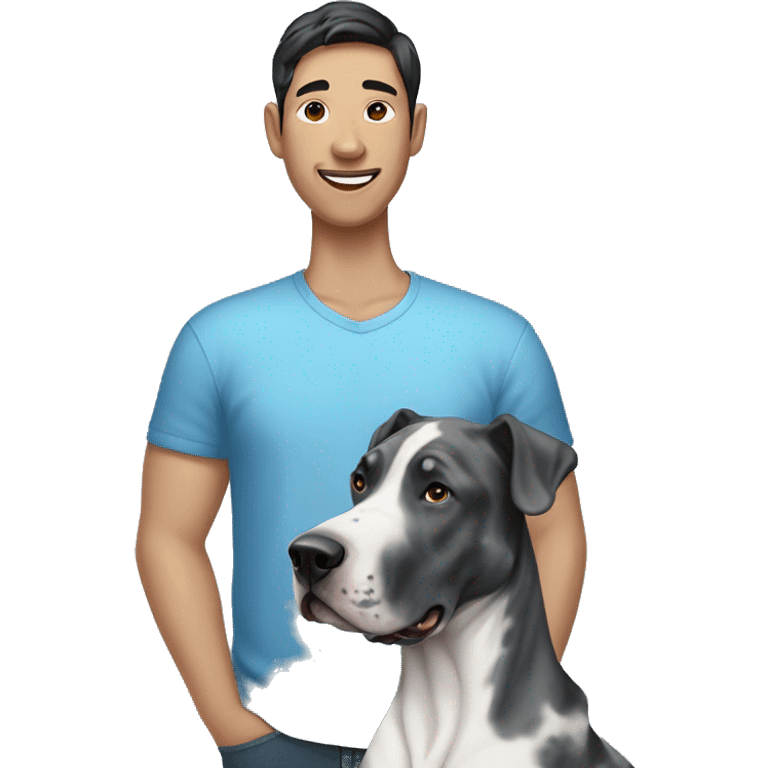 Asian man with blue Merle great dane emoji