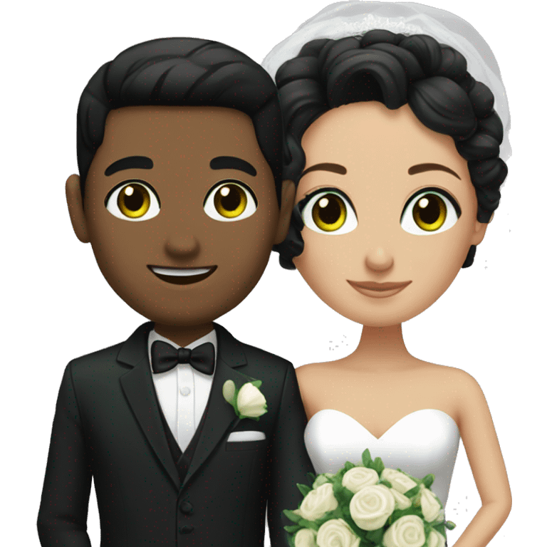 bride and groom, black hair, dark green eyes emoji