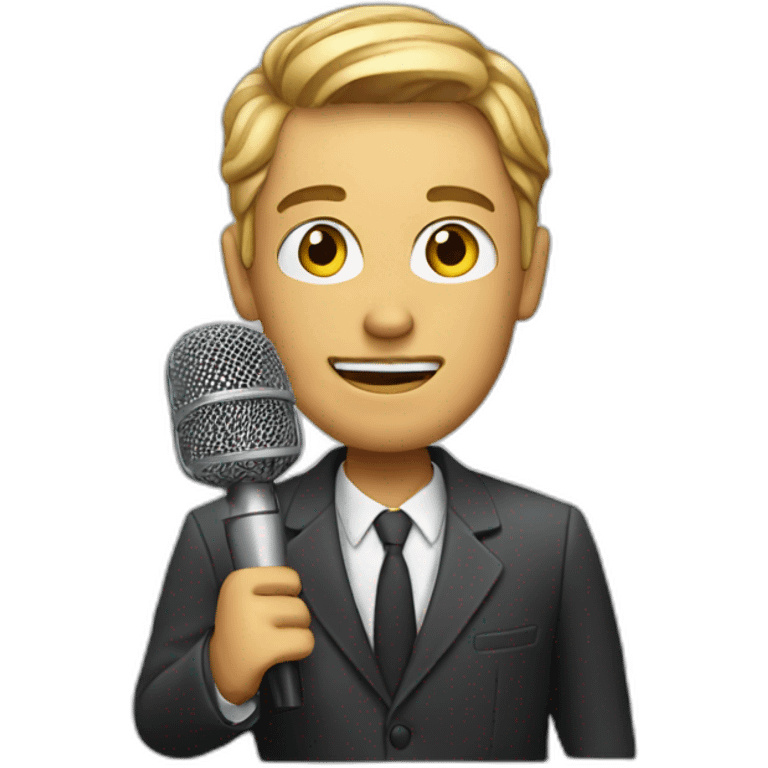 a journalist with a microphone emoji