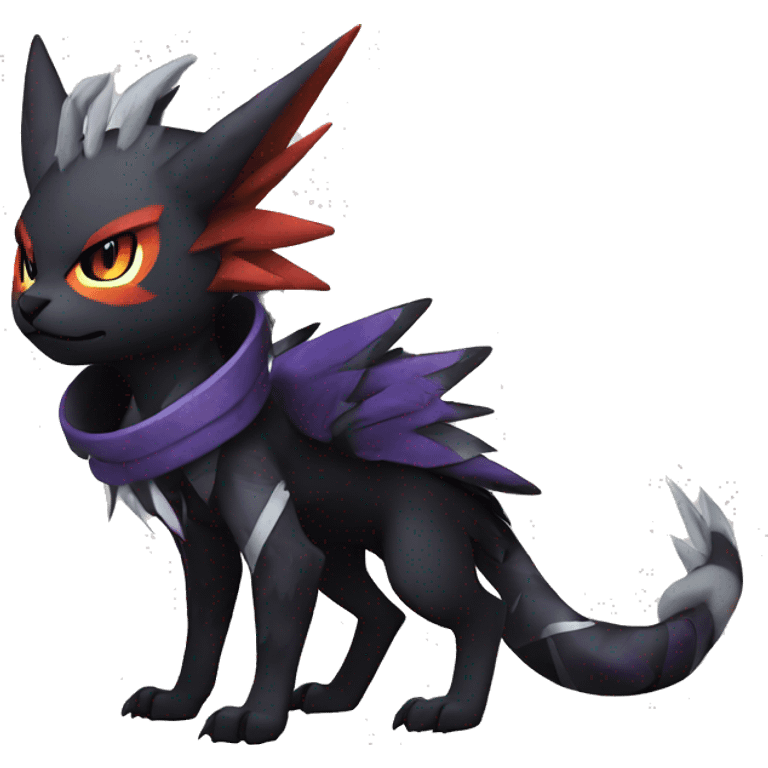 Cool Anthro Black Noivern-Absol-Litten-Pokémon with edgy stripes hoodie spiked collar punk Full Body emoji