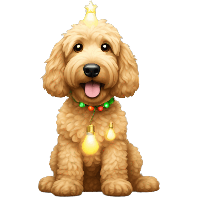 Golden doodle wearing Christmas light bulbs  emoji