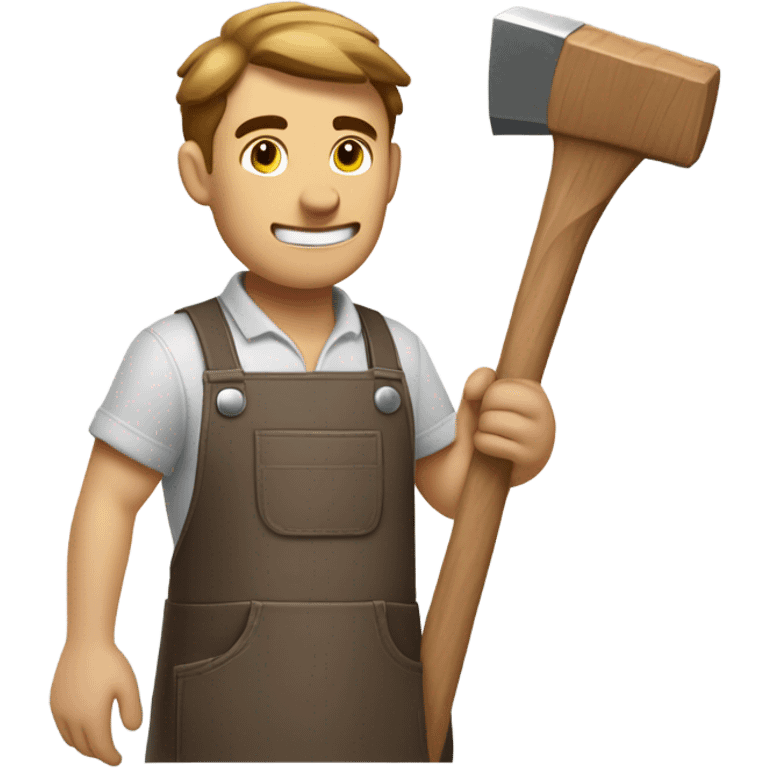 "A sturdy man with rough hands, short light brown hair, and a friendly, naive expression. He wears a work apron over simple clothes and holds a hammer" emoji