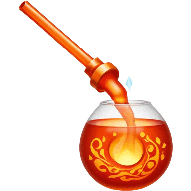 Glassblowing and casting icon, molten glass being shaped with blowpipe, glass piece in the mold, glowing red-hot surface, intricate patterns forming, minimalistic style, clean lines, transparent background. emoji