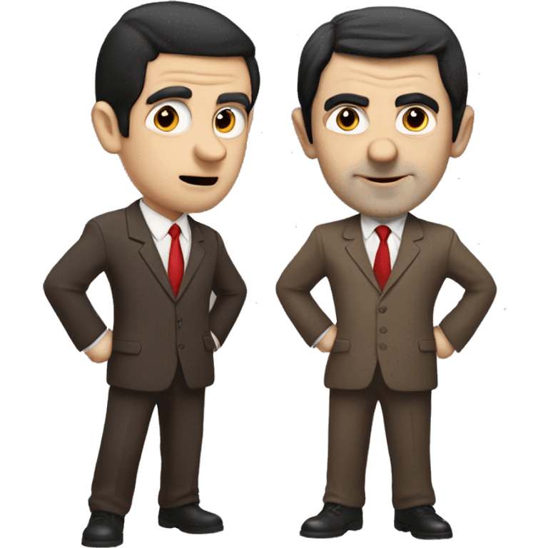 white man black hair in brown suit with red tie, dresses similar to mr bean emoji