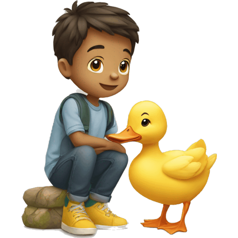 Boy with cute duckling  emoji