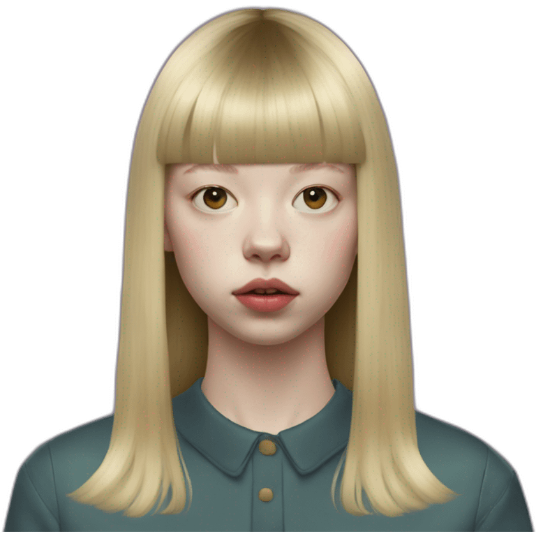 blonde Mia Goth with bangs, avant garde emoji