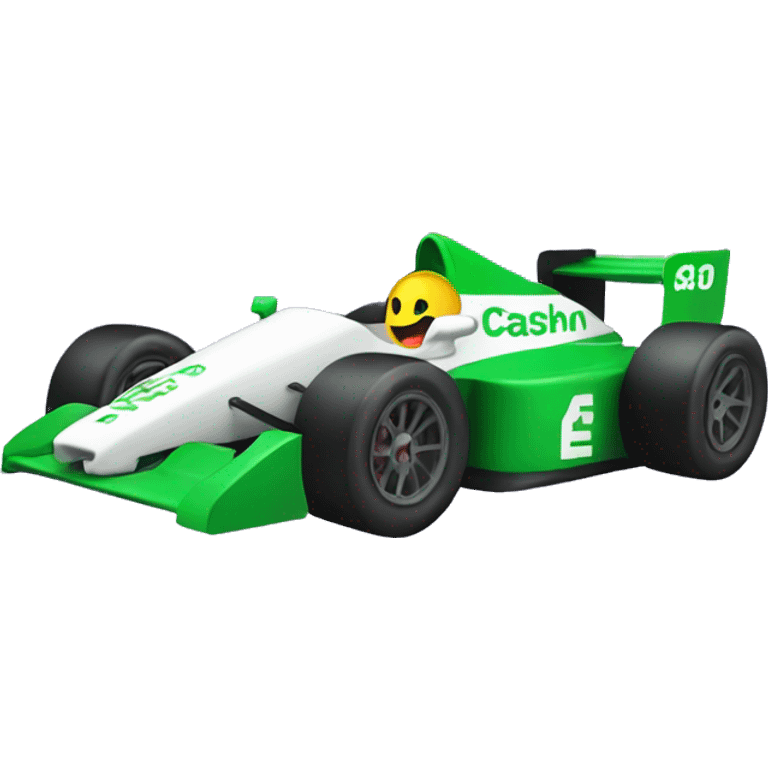 Formula racecar with the CashApp logo emoji