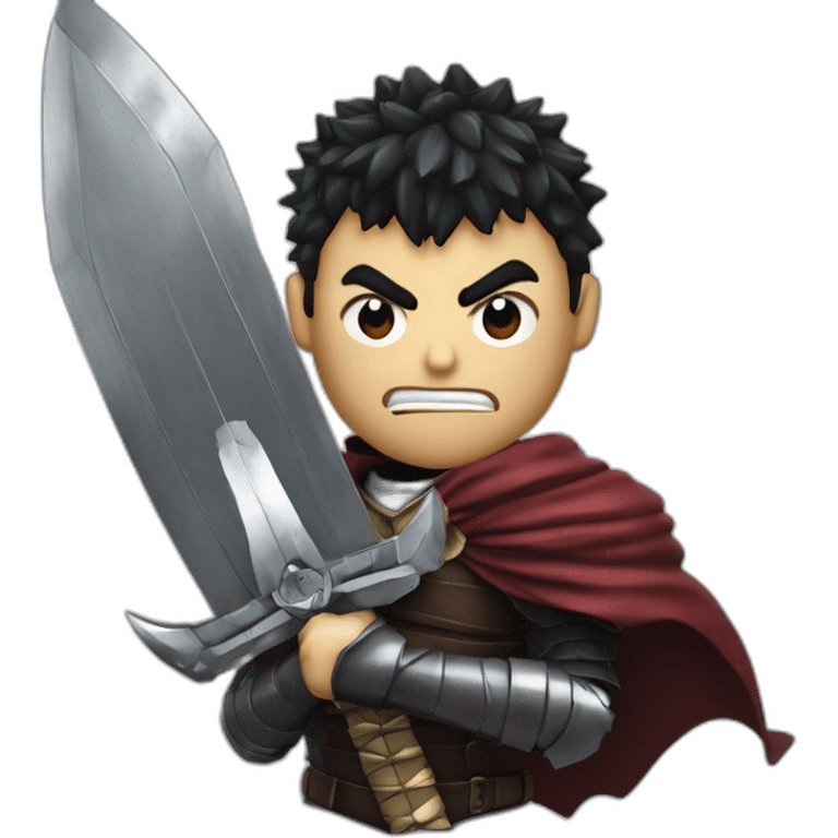 angry berserk guts carrying a huge sword on his shoulder framed on his bust emoji