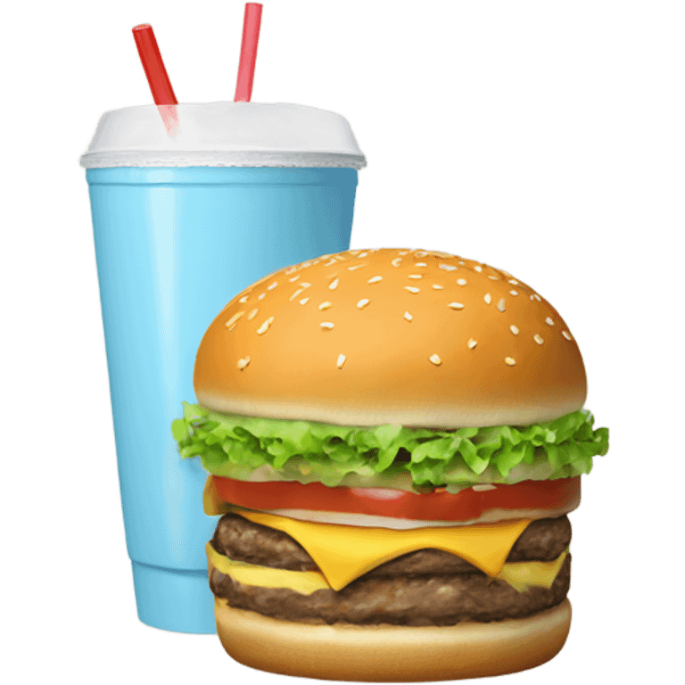 Burger and a shake in a light blue cup emoji