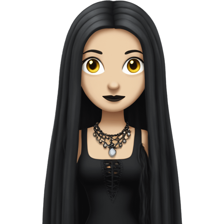 teen Morticia Addams,cute,with dreadlocks,showing off, show full body, accessories, dress  emoji