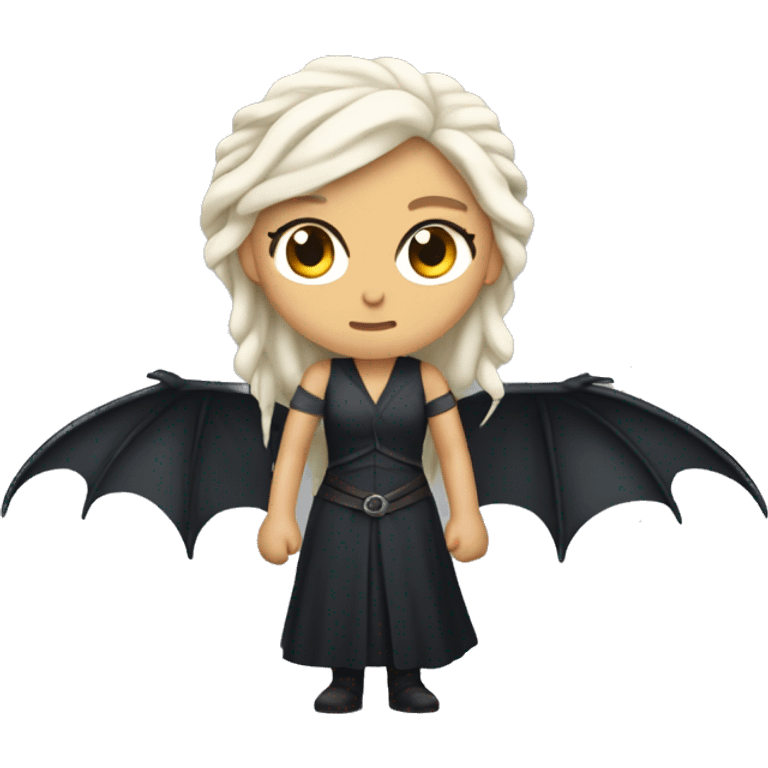 Mad Daenerys Targaryen wearing dark clothes with dragon wings emoji