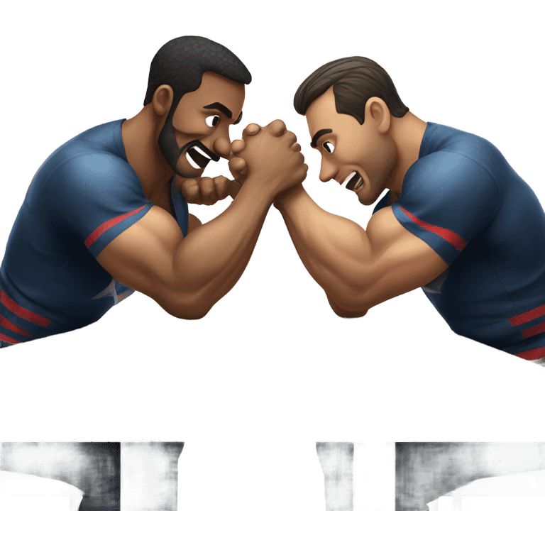 Two men armwrestling sit in front of a table emoji