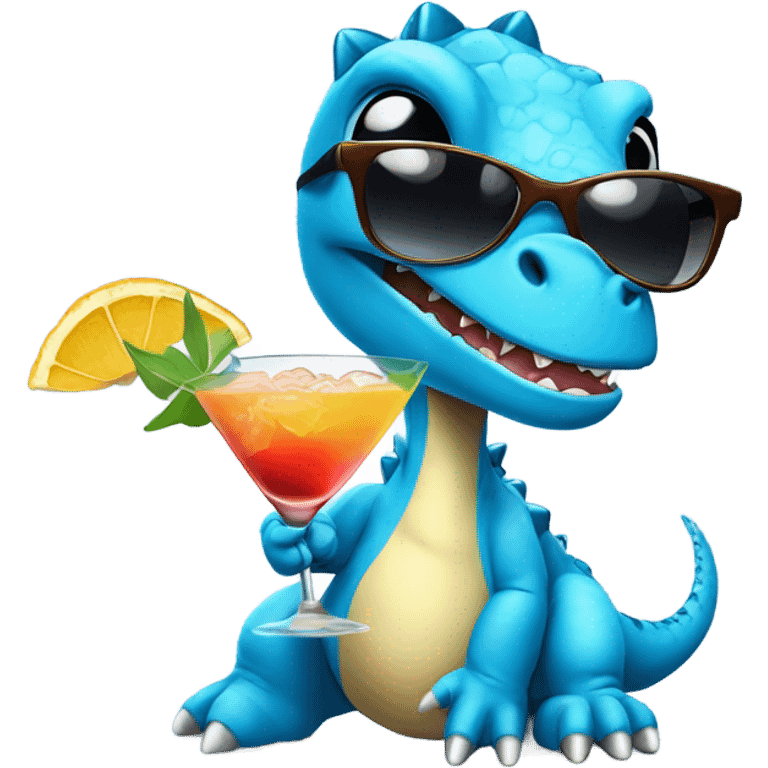 baby blue dinosaur wearing sunglasses and drinking a cocktail emoji