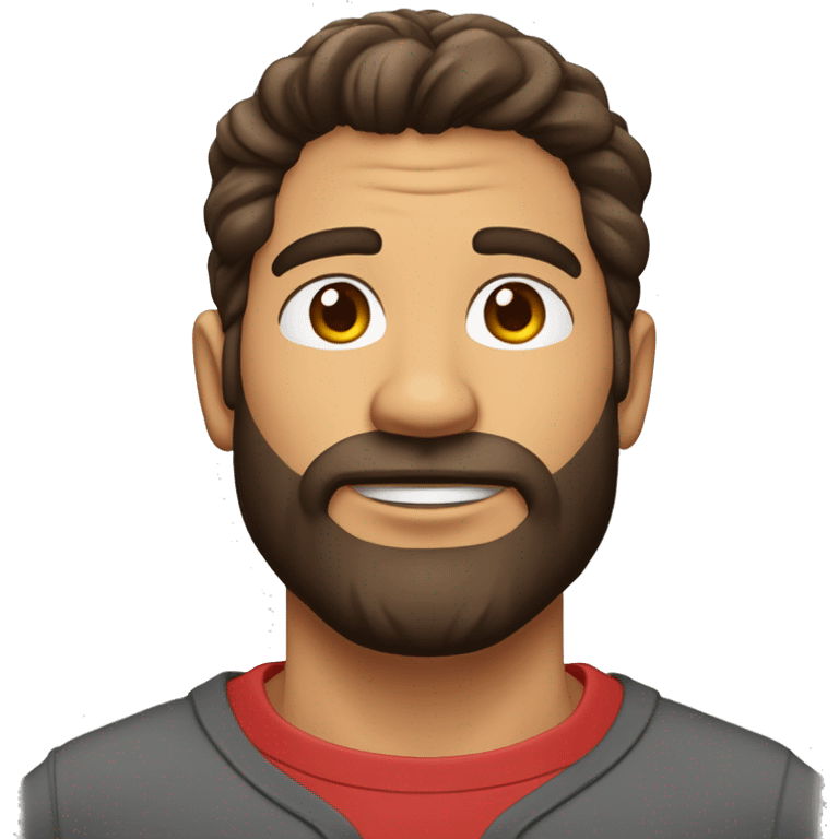 Homem moreno,sem barba,cabelo liso para o lado, casaco vermelho  emoji