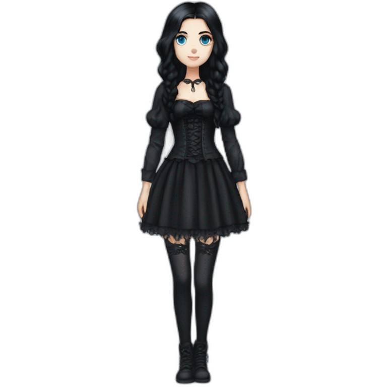 black hair and blue eyes girl wearing gothic clotesm fullbody emoji