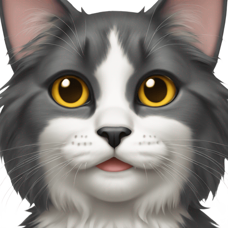 Long haired tuxedo cat with black nose emoji