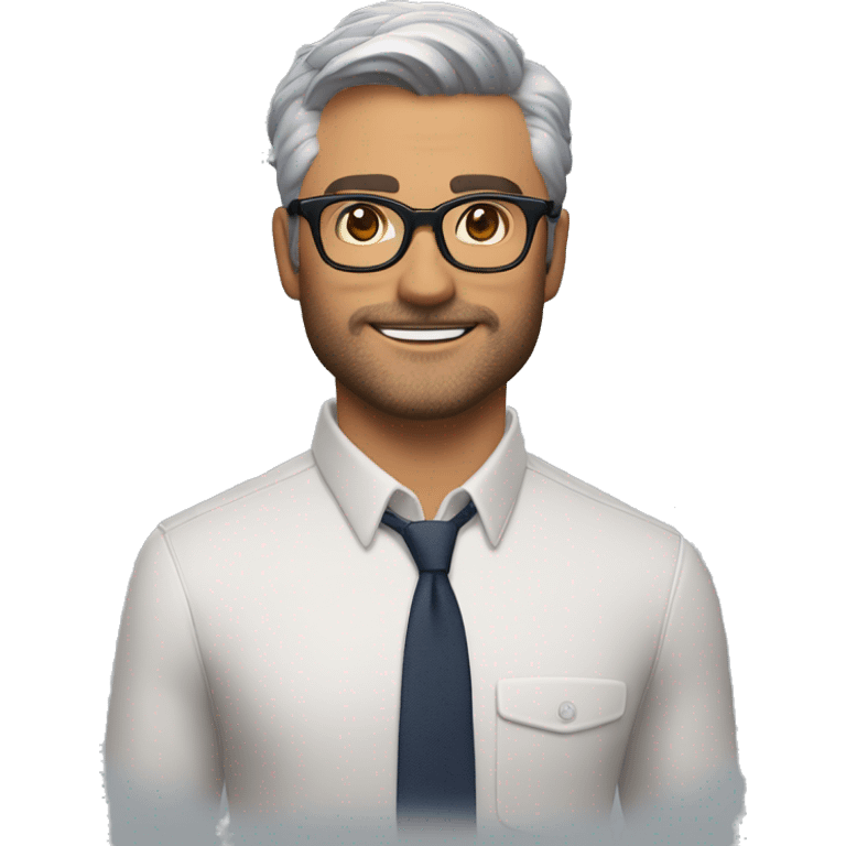 Memoji of Andrew Huberman Silver fox, tortoiseshell glasses, crisp button-downs, muscular emoji