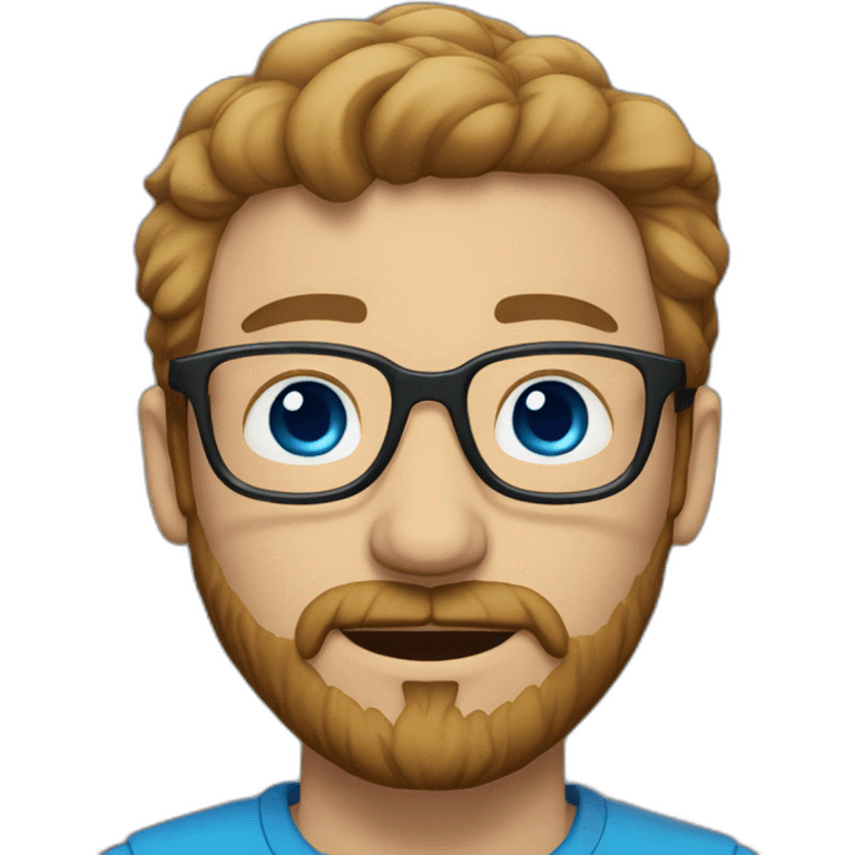 man with short light brown hair, beard and mustache and glasses, blue eyes and showing like emoji