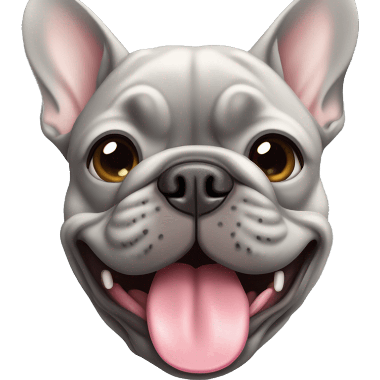 Grey french bulldog with tongue sticking out emoji