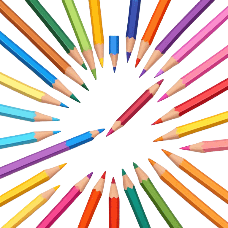 Cinematic Realistic image of a set of finely sharpened colouring pencils arranged neatly on crisp paper, rendered with vibrant hues and detailed pencil textures, illuminated by soft, creative lighting that captures the spirit of artistic expression emoji