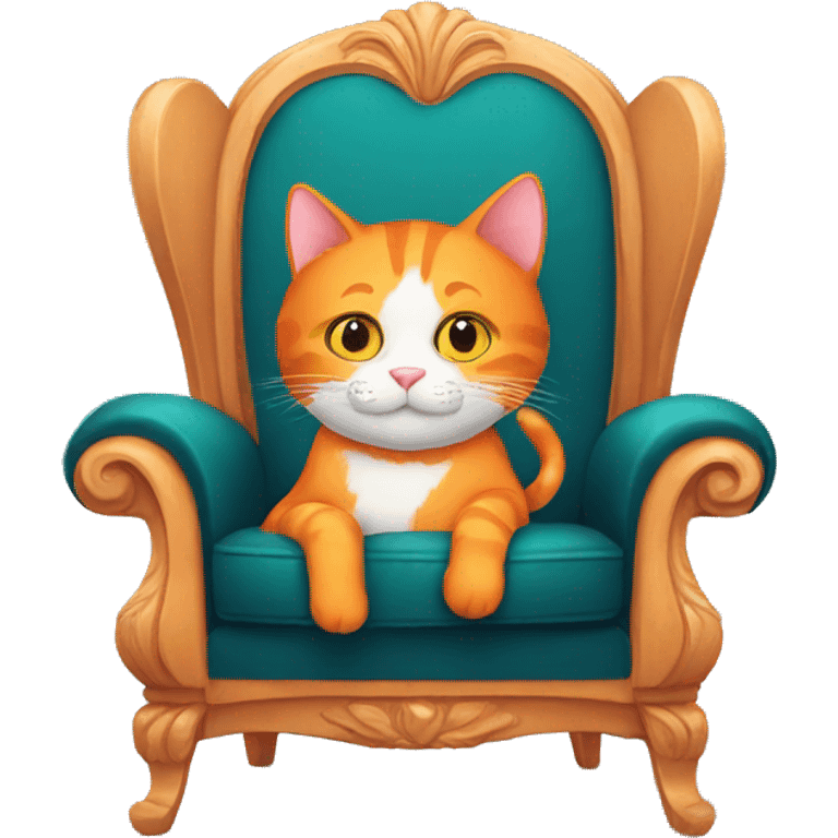 orange cat drinking tea looking at camera sitting in a chair emoji