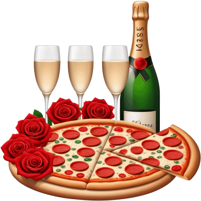 Red roses, champagne and pizza emoji