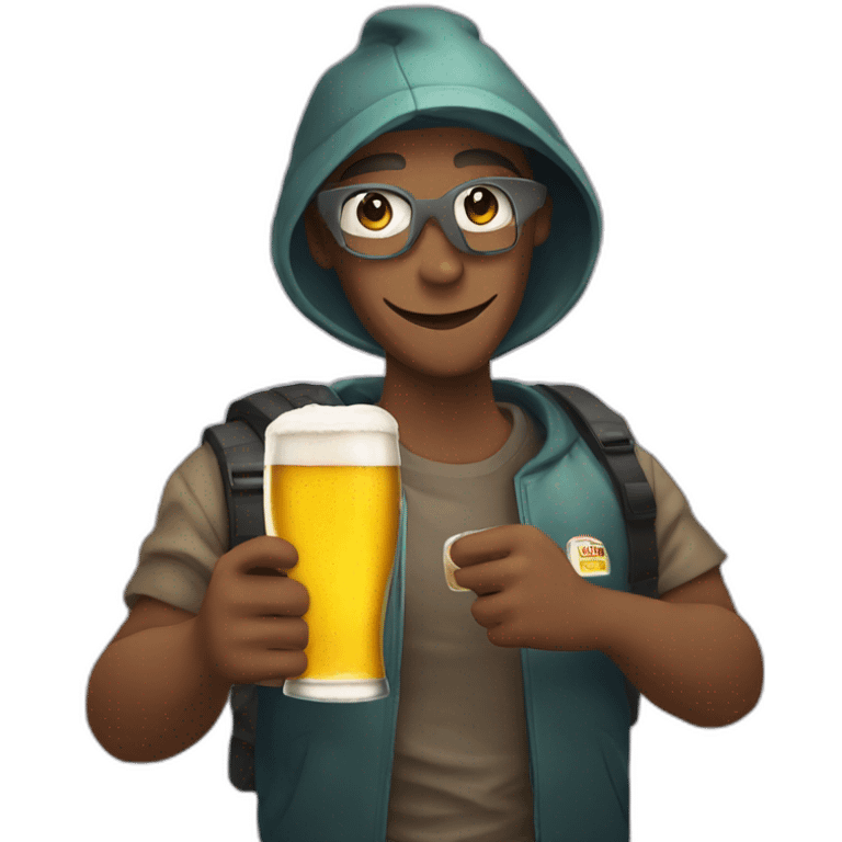 persona con prismáticos bebiendo cerveza emoji