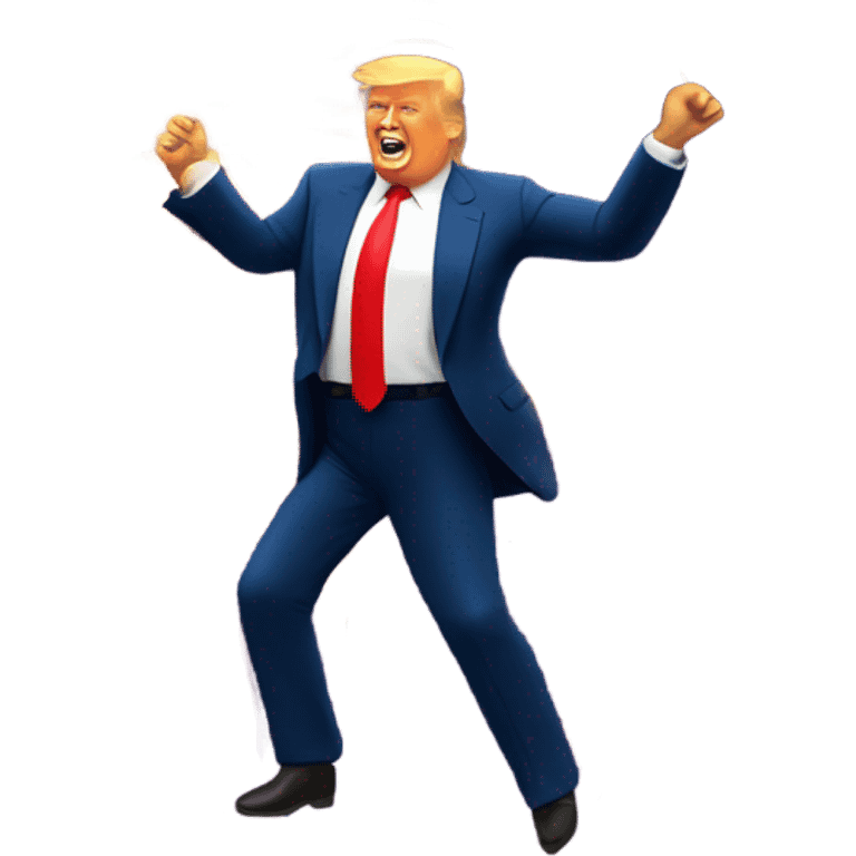 Trump dancing with fireworks in the background and 2025 in gold emoji