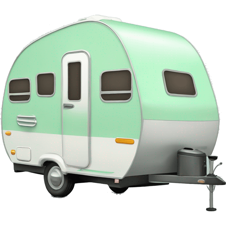 Realistic mint green camping travel trailer isolated. emoji