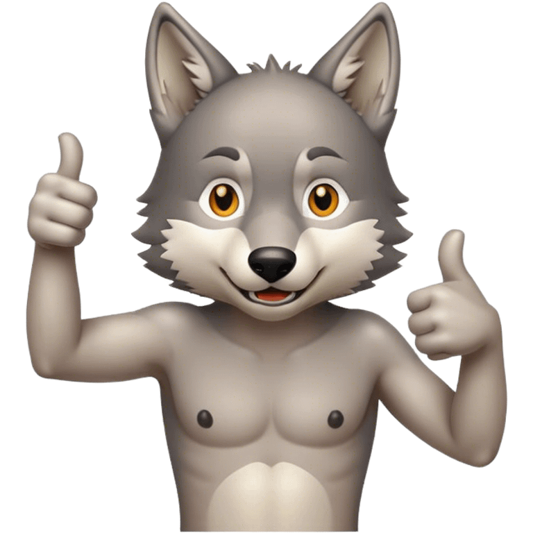 Wolf giving thumbs up wearing no clothes emoji