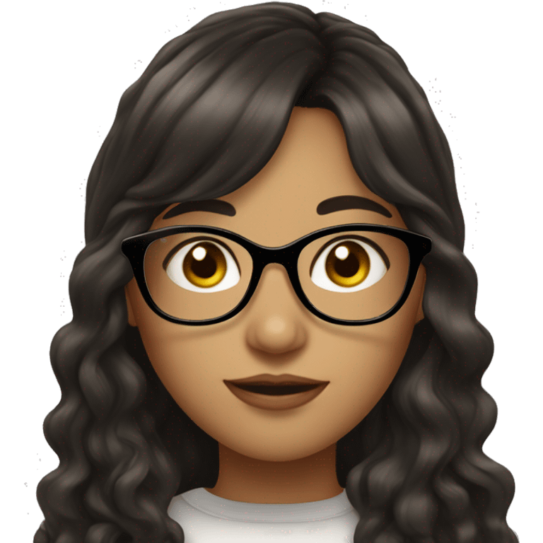 girl with dark brown wavy long hair and bangs himecut with glasses and be long lashes  emoji