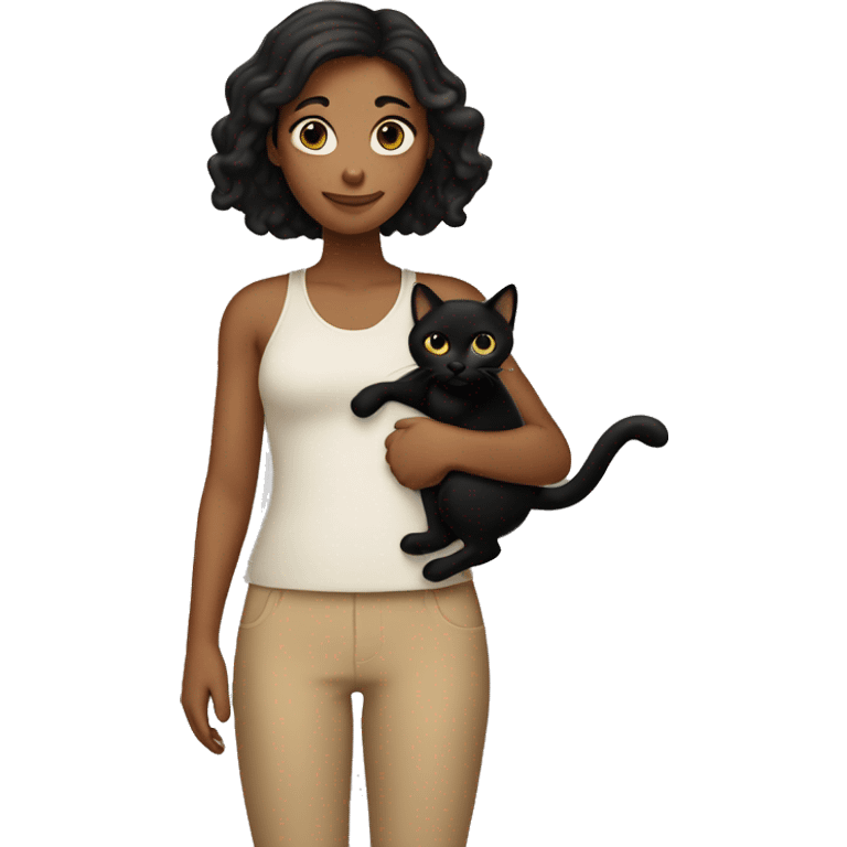 Tan girl holding black cat emoji