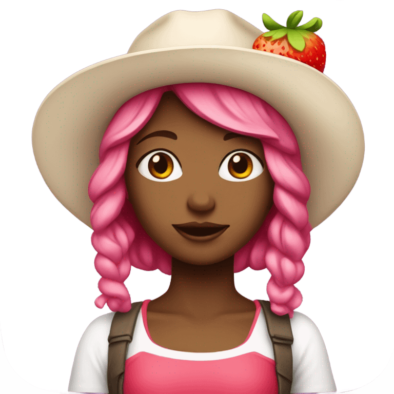 white gurl, pink hair, strawberry hat emoji