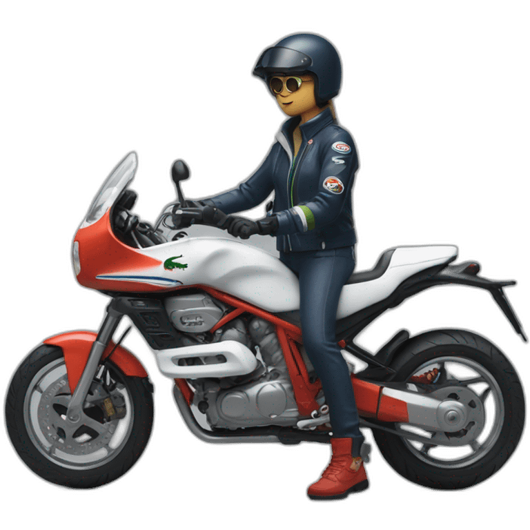 In motociclye with lacoste puffer emoji